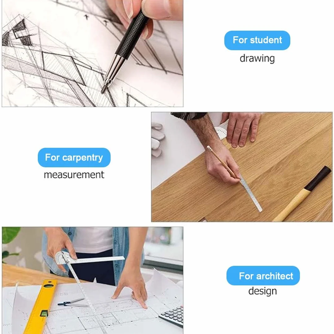 Goniometro, 0-180° Goniometro Metallo Con Vite Di Bloccaggio Regolabile,Ajustable Goniometro In Acciaio Inox Universale Con Scala Righello Per Falegname Scuola Marcatura Disegno Pittura Diy