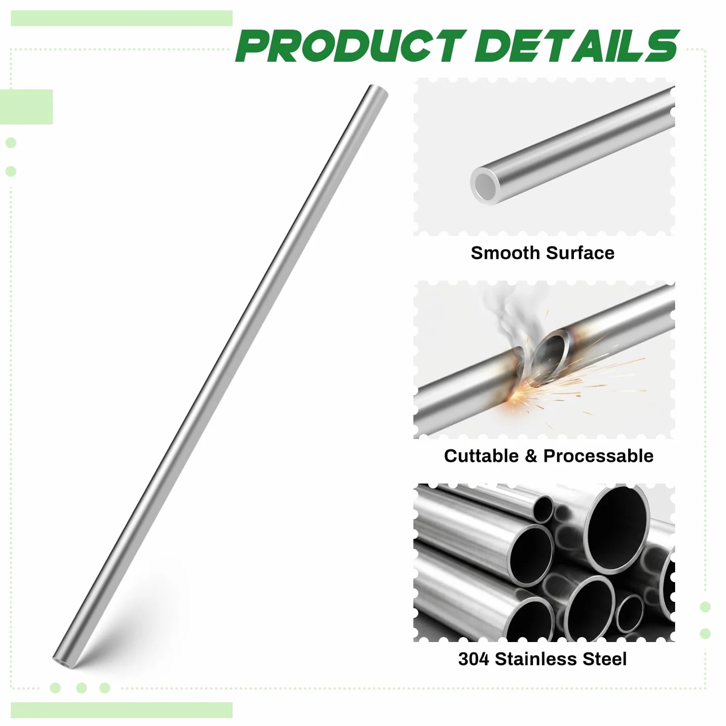 Tubi in acciaio inox 304 5 pezzi diametro esterno 3 mm x spessore parete 0,5 mm x lunghezza 250 mm senza saldature
