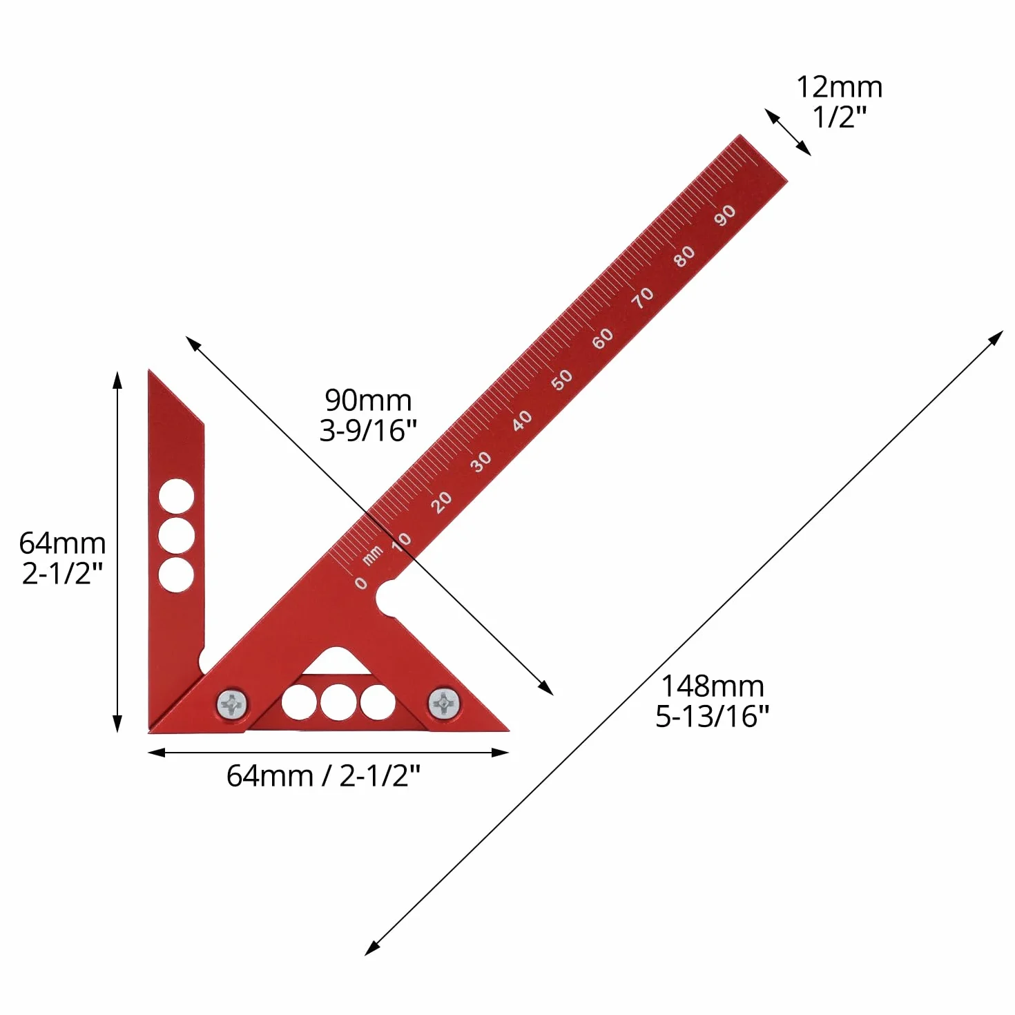 QWORK® Center Finder Angolo di centraggio 45/90 gradi con scala da 105 mm, strumento di misurazione di precisione in lega di alluminio per linee centrali e angoli esatti