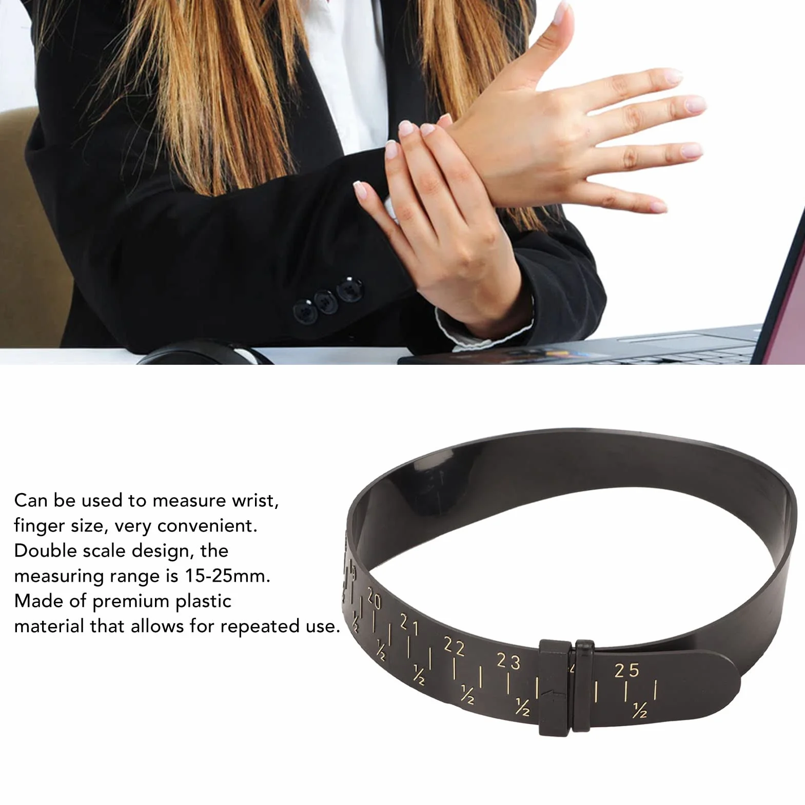 Calibro per Braccialetti 15-25 mm Misuratore Doppia Scala Plastica Strumento Dimensionamento Bracciali