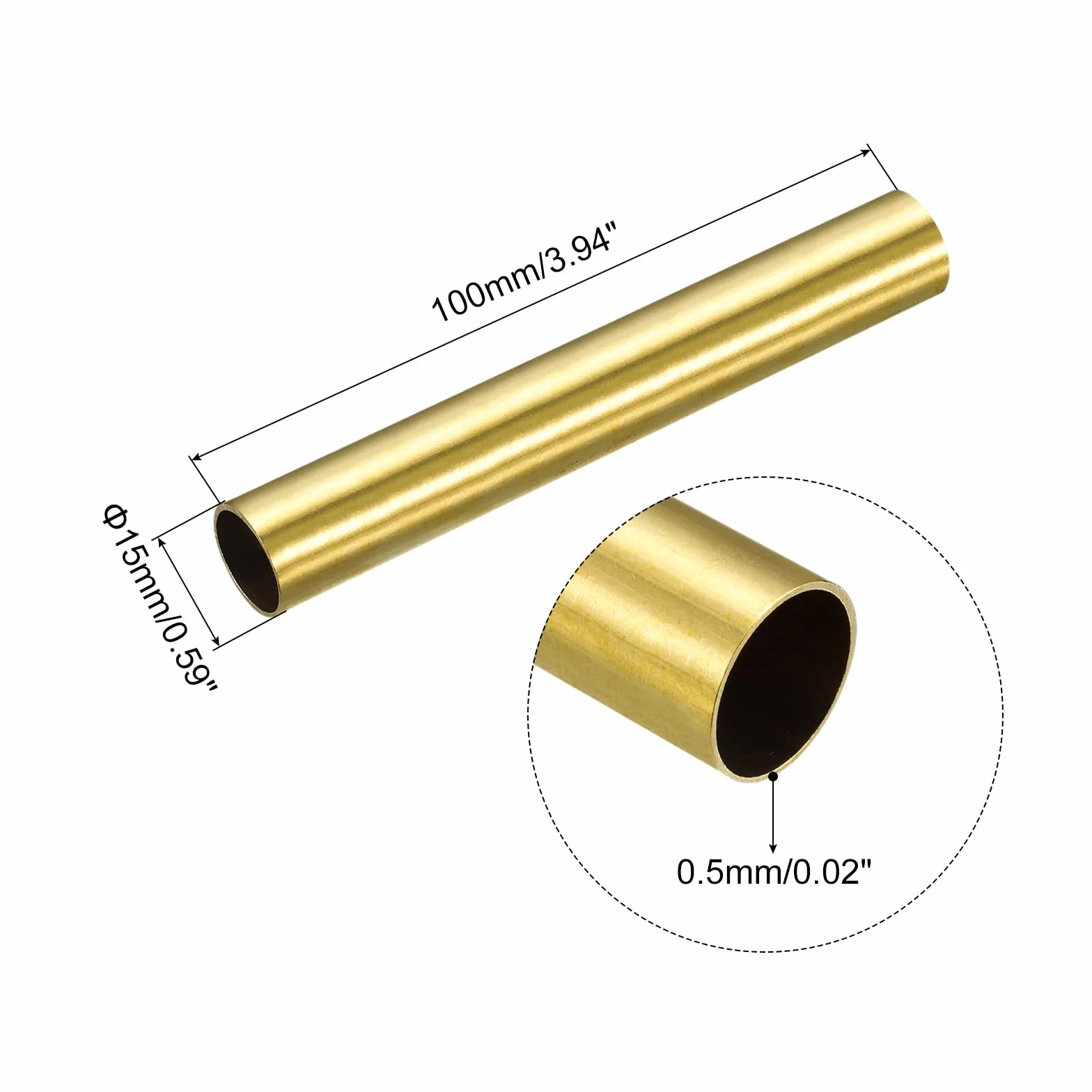 QUARKZMAN Ottone Tubo, 15mm OD 0.5mm Parete Spessore 100mm Lunghezza Rotondo Tubazione
