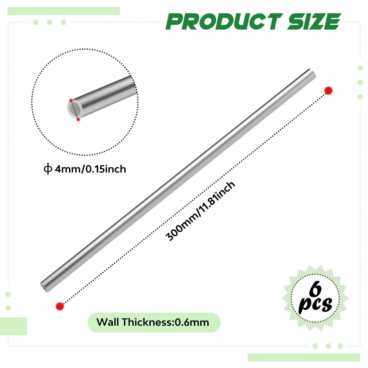 6 tubi in acciaio inossidabile 304, diametro esterno 4 mm x spessore della parete 0,6 mm x lunghezza 300 mm, tubi rotondi in acciaio inossidabile senza cuciture per macchinari industriali, costruzione