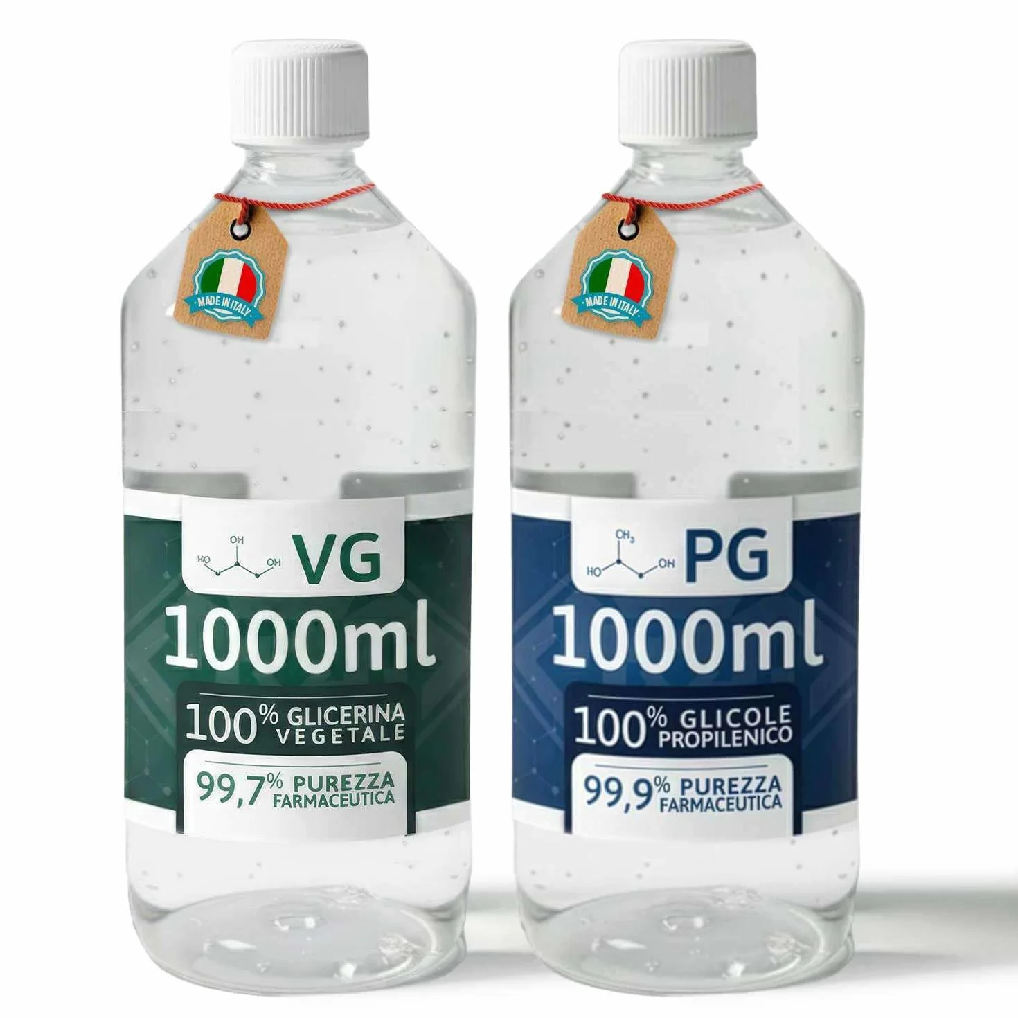 Glowell Kit 2000 ml Glicerina Vegetale Pura e Glicole Propilenico 1000 ml ciascuno, Purezza Farmaceutica 99.9%, Base Neutra 50/50 Multiuso Cosmetico e Tecnico, Made in Italy