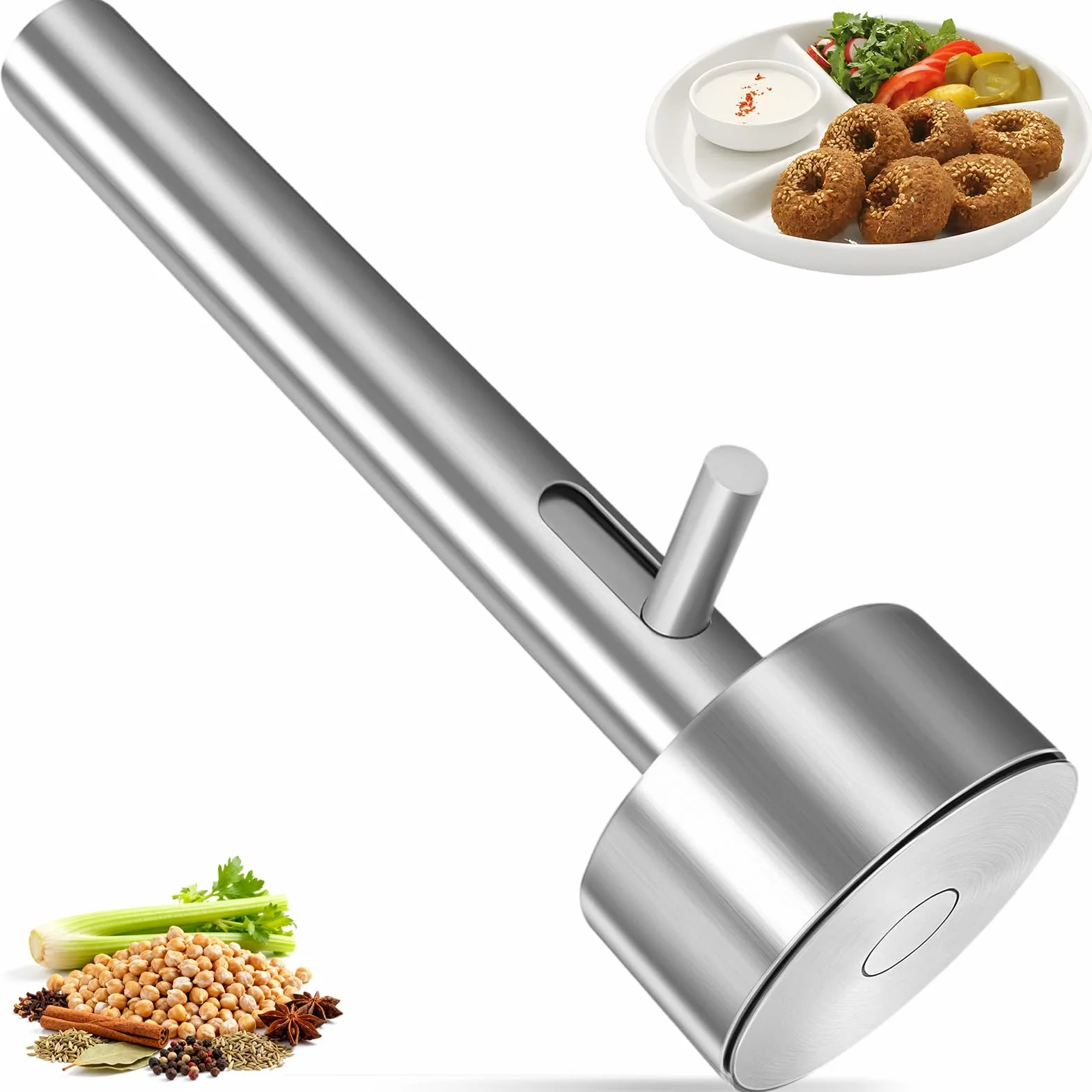 Porzionatore di Falafel con Foro in Acciaio Inossidabile, Paletta per Falafel Professionale, Stampo Polpetta Non Appiccicoso, Strumento Utensili Polpette Riutilizzabile per Cucina Casa e Ristorante