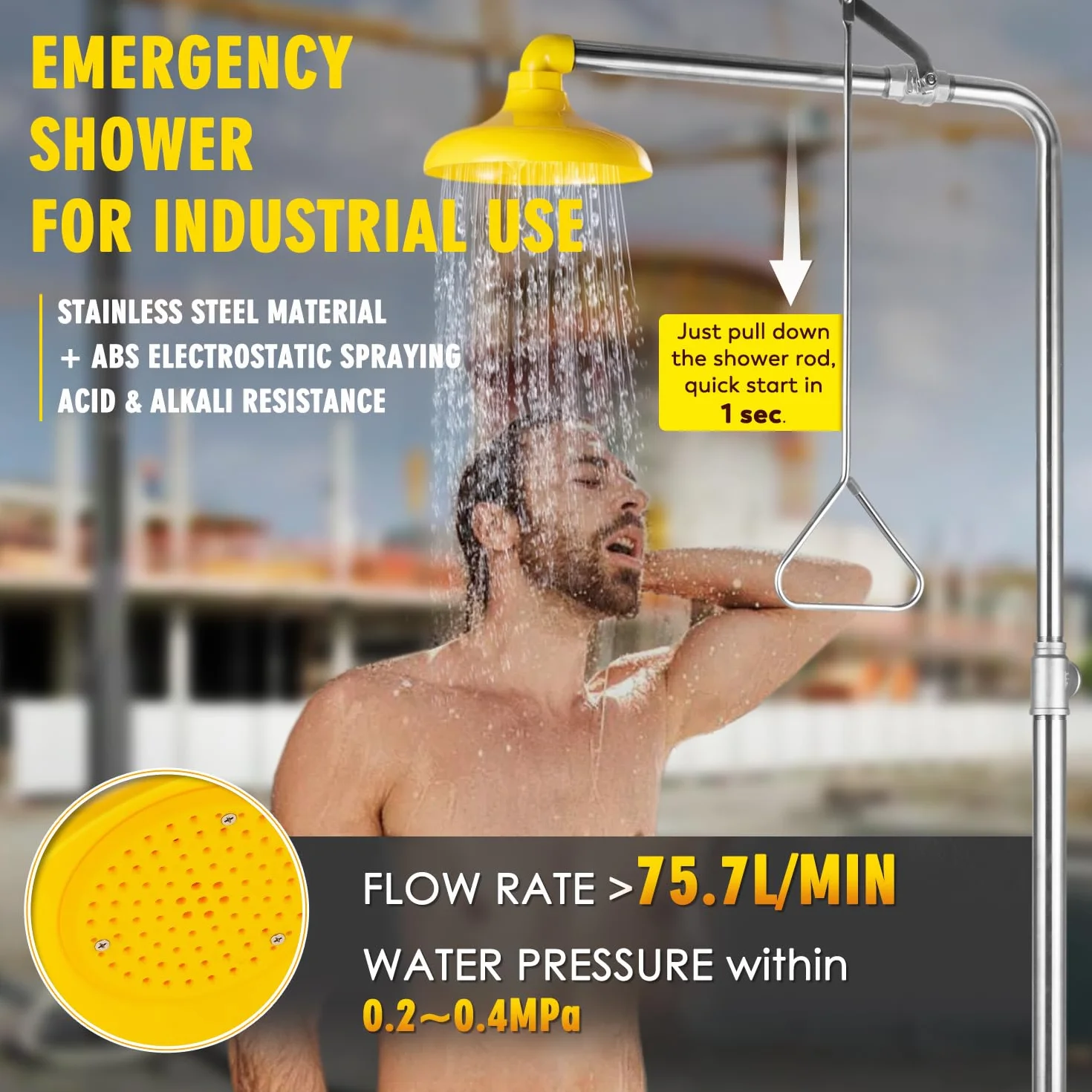 CGOLDENWALL Stazione Combinata Lavaocchi e Doccia d'Emergenza, Acciaio Inox 304, Vasca ABS, 12L/Min & 75,7L/Min, Filtro Antideflagrante per Uso Industriale