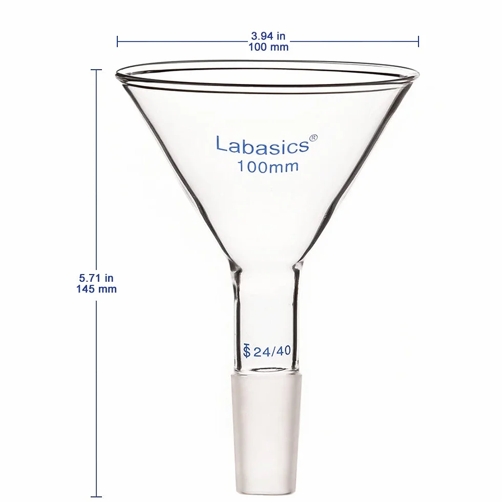 Labasics Imbuto da Laboratorio, Triangolo Imbuto, Imbuto per Polvere a Stelo Corto in Vetro con Diametro Esterno Superiore di 100mm e Interno Giunto 24/40
