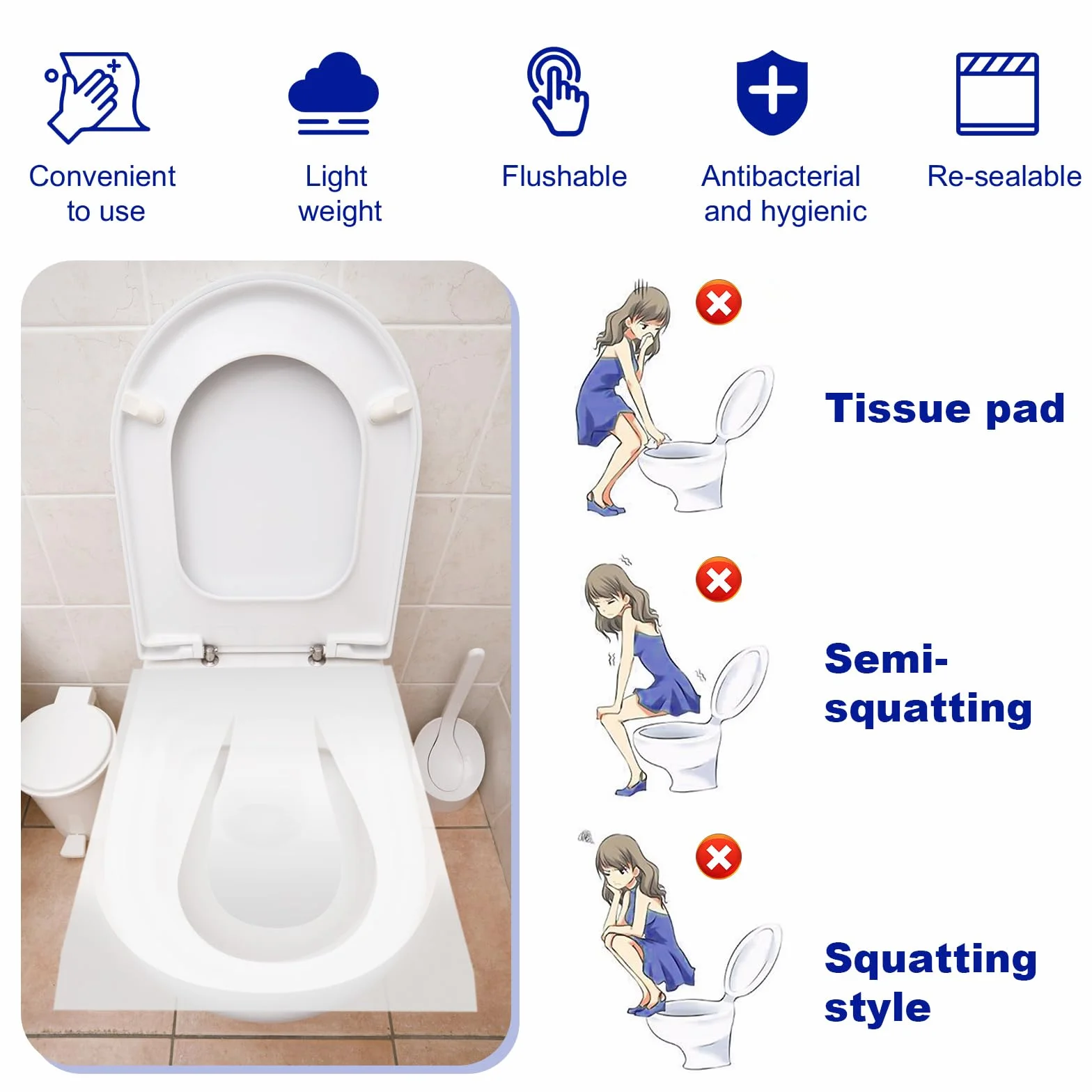 Copriwater USA e Getta Igienici Monouso 100 Pezzi, Copri Water WC Biodegradabili da Viaggio Antibatterico