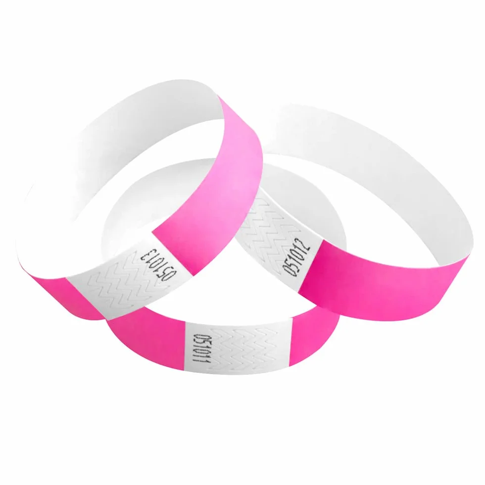 Braccialetti in carta Tyvek 19 mm Rosa Confezione da 2 per eventi festival 12 colori