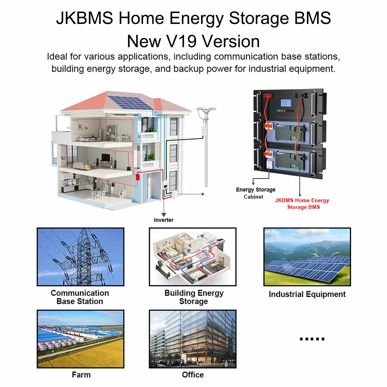 JKBMS Inverter BMS 8S-16S 24V-48V 200A - V19 Home Energy Storage BMS con UART per nuovo display, Bilanciamento attivo 2A, Bluetooth integrato, RS485 & CAN, per sistema solare (JK-PB2A16S20P V19)