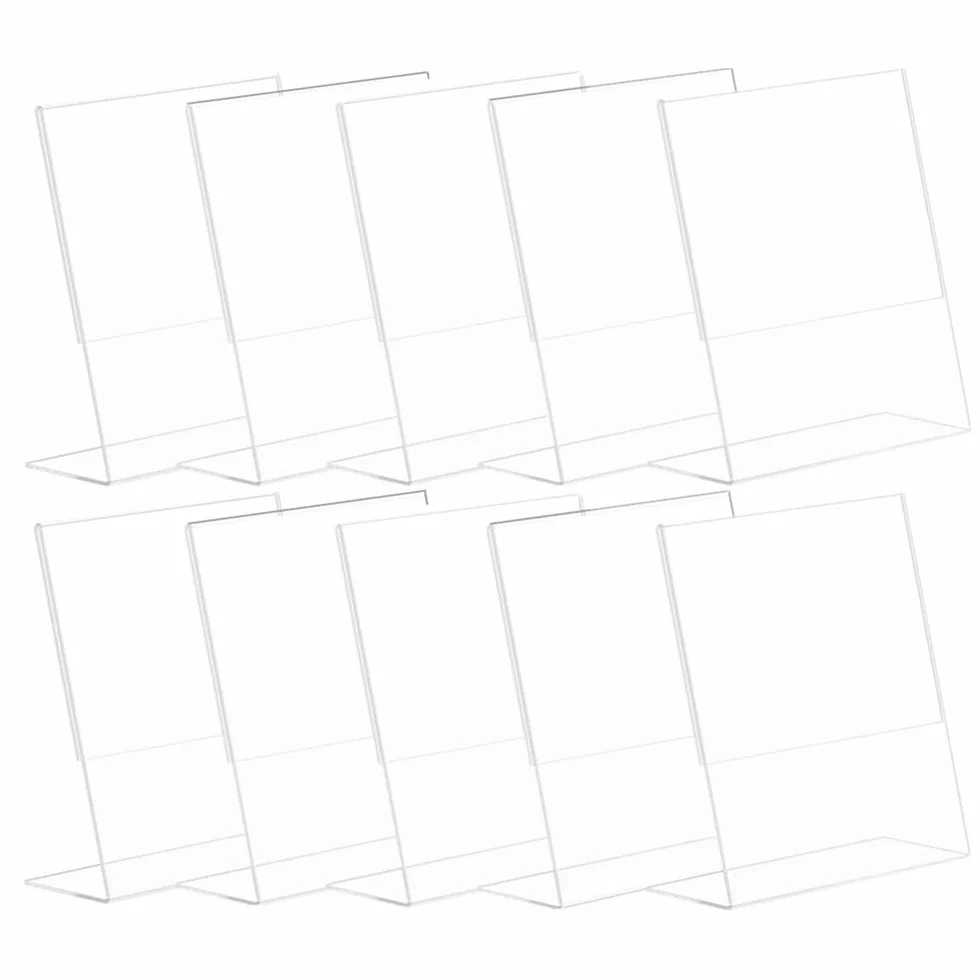 10 Pezzi Espositore da Tavolo, Porta Avvisi da Tavolo, A6 Espositore per Poster, Forma a L Chiaro Acrilico Poster da Banco Espositori Plexiglass per Poster, Bancone Negozio
