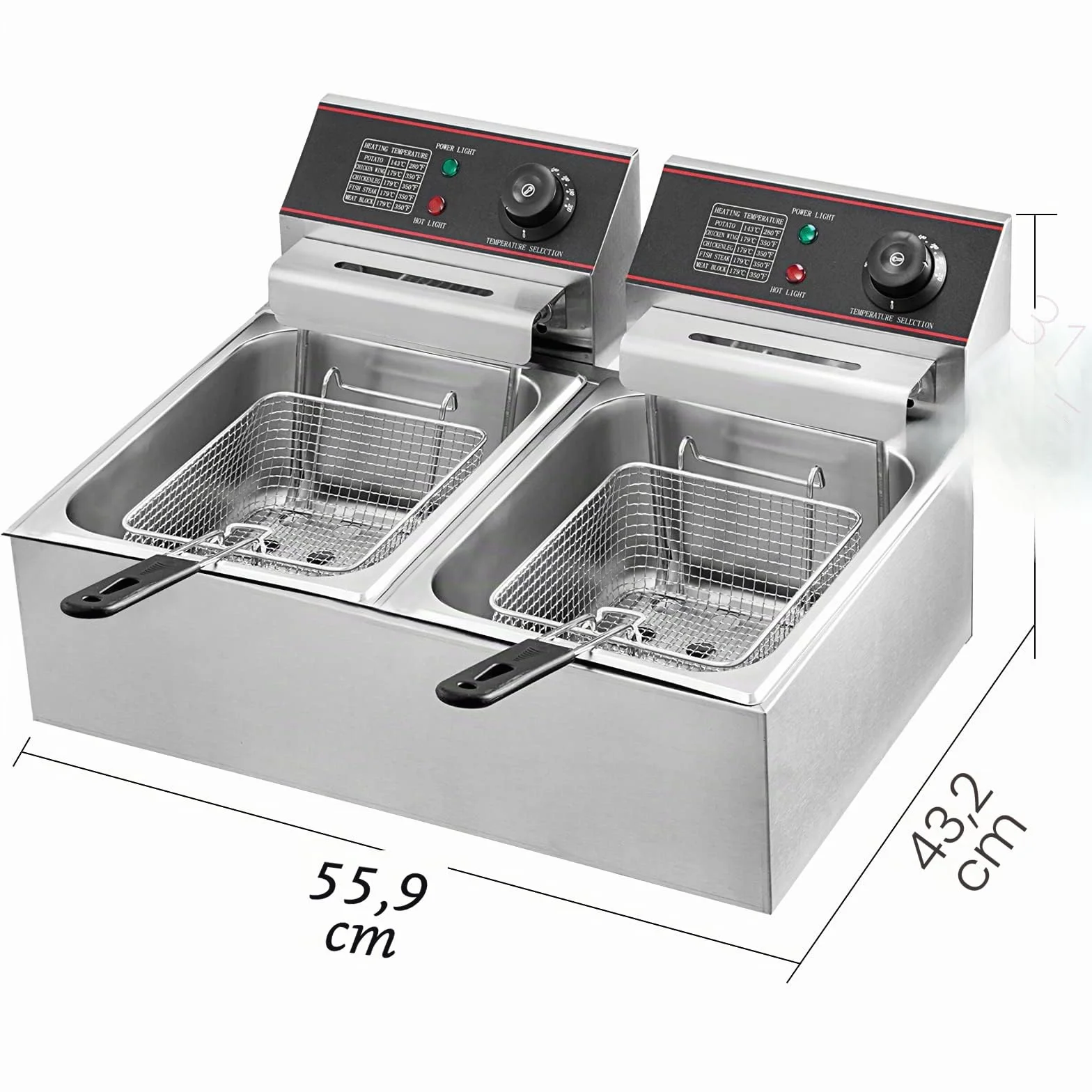 VEVOR Friggitrice Elettrica Professionale 12L 5000W con Doppio Cestino Elettrico Doppio Serbatoio Controsoffitto Friggitrice Francese in Acciaio Inossidabile