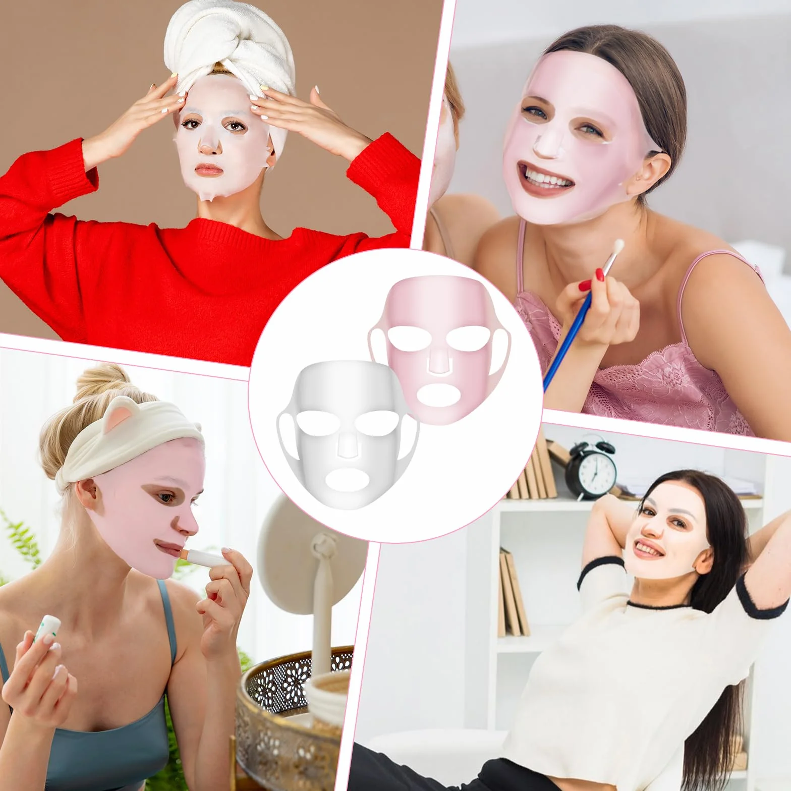 Qianyu 2 fogli copertura maschera facciale silicone riutilizzabile vapore viso idratante impermeabile 3D anti-rughe