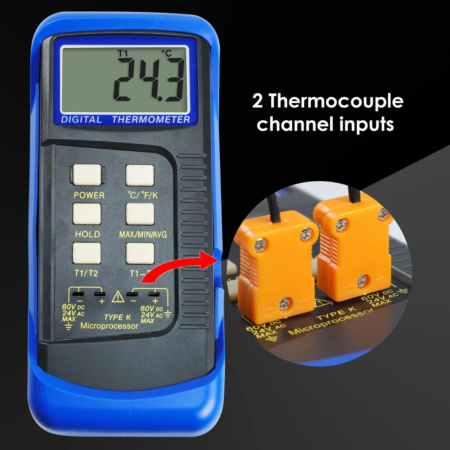 GAIN EXPRESS Termocoppia Tipo K Termometro 4 Sonde Acciaio Inossidabile Doppio Canale Alta Temperatura Kelvin