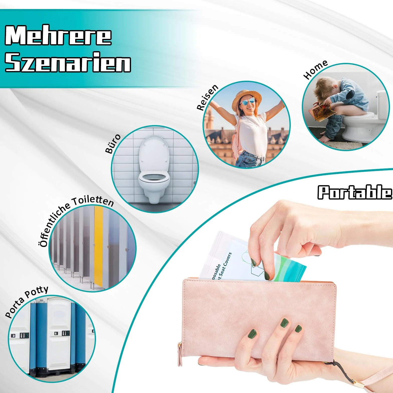 Ghope 50 Pezzi Copriwater Monouso Portabile per WC Tappeto Protettivo Toilette Viaggi Pubbliche
