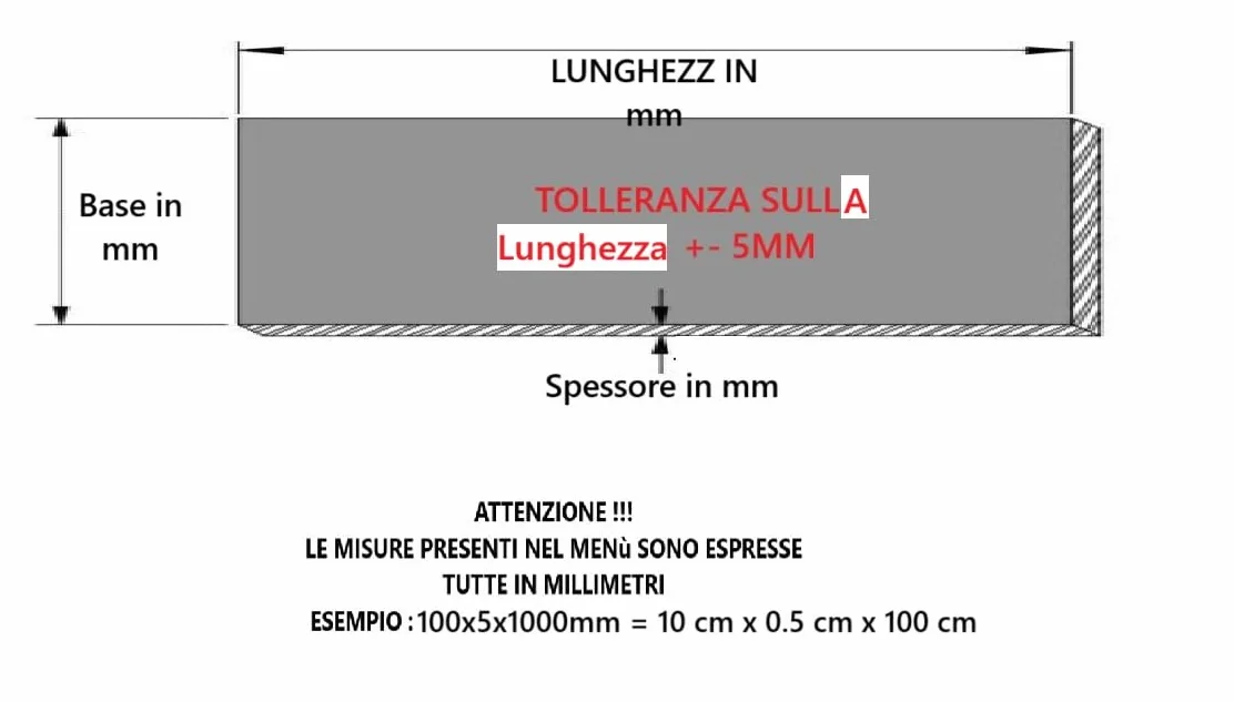 Barra piatta in ALLUMINIO 6082 anticorodal, varie sezioni e lunghezze (20x10x1000mm)