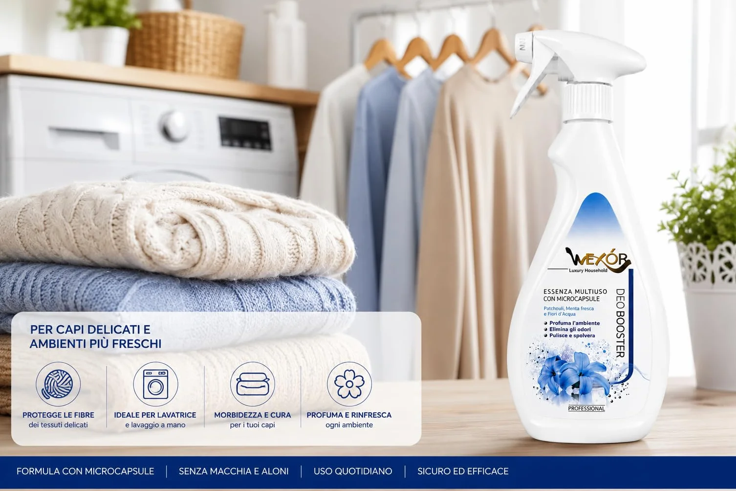 WEXÓR Deo Booster Essenza Multiuso Spray Profumatore Tessuti e Ambienti Patchouli e Menta Fresca 2x750ml