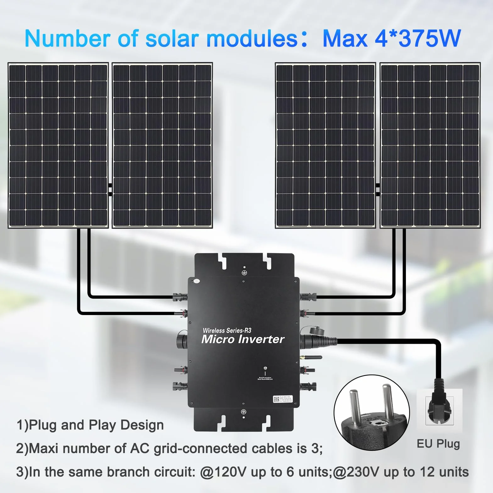 Micro inverter 1200 W, con WiFi intelligente per centrali elettriche da balcone, inverter PV plug & play, MPPT integrato, controllo app, invertitore solare IP65