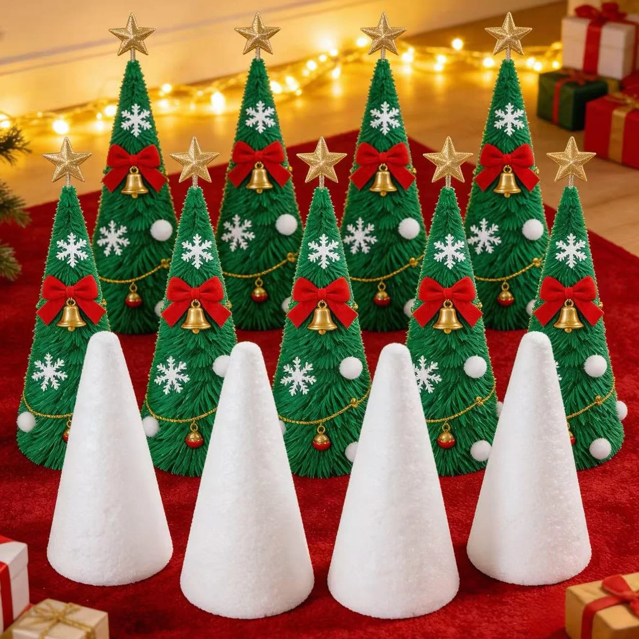 Happyyami 12 Pezzi Cono in Schiuma Bianca Coni di Bianco per Fai da Te casa Progetto Artigianale centrotavola Albero di Natale 10 cm