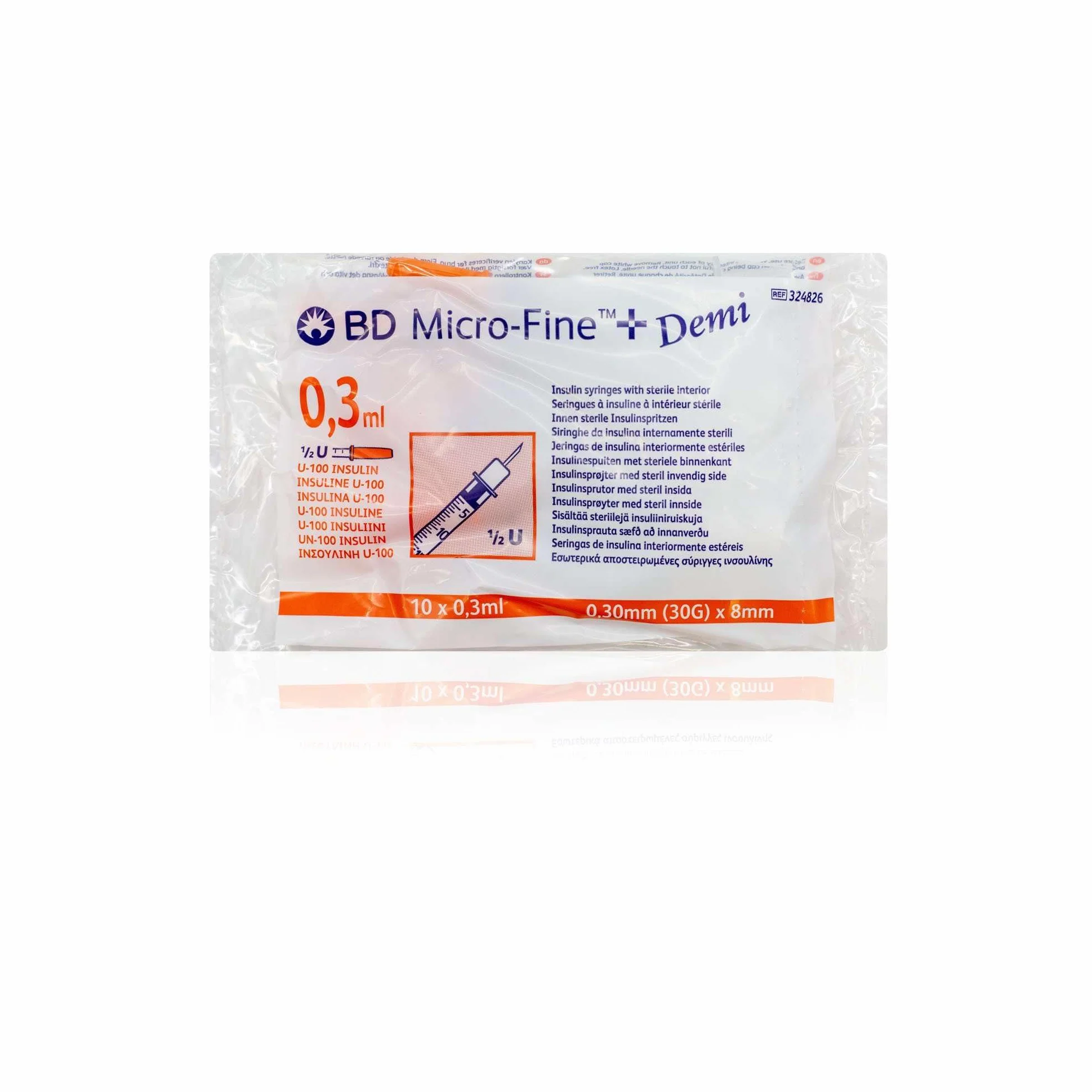 Bio siringhe 0,3 ml 30G x 8 mm U-100 in plastica monouso sterili conf. da 10 pezzi