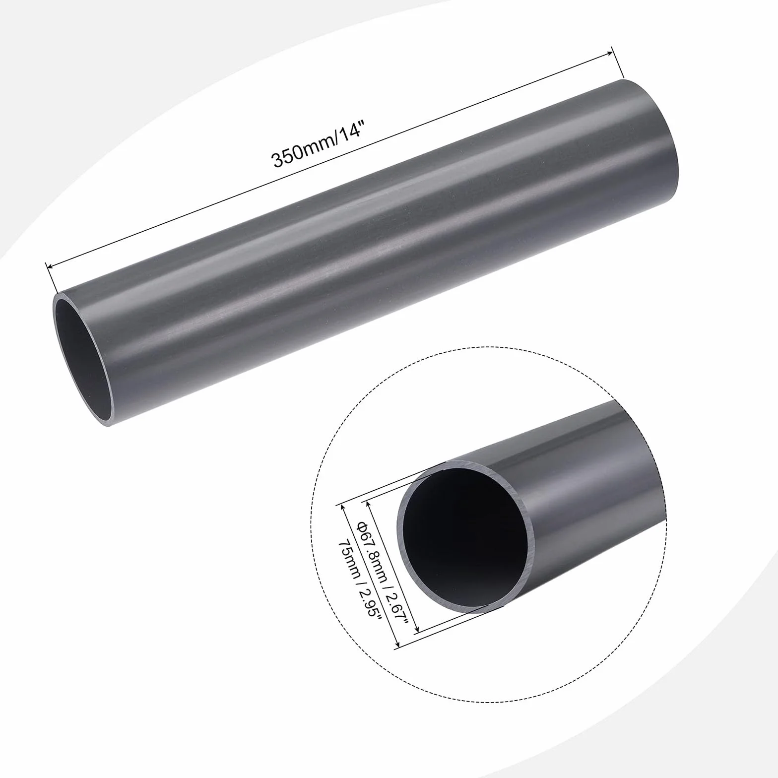 TOP-VIGOR Tubo rotondo rigido PVC 75 mm diametro esterno 67,8 mm diametro interno 0,35 m per decorazioni acquari