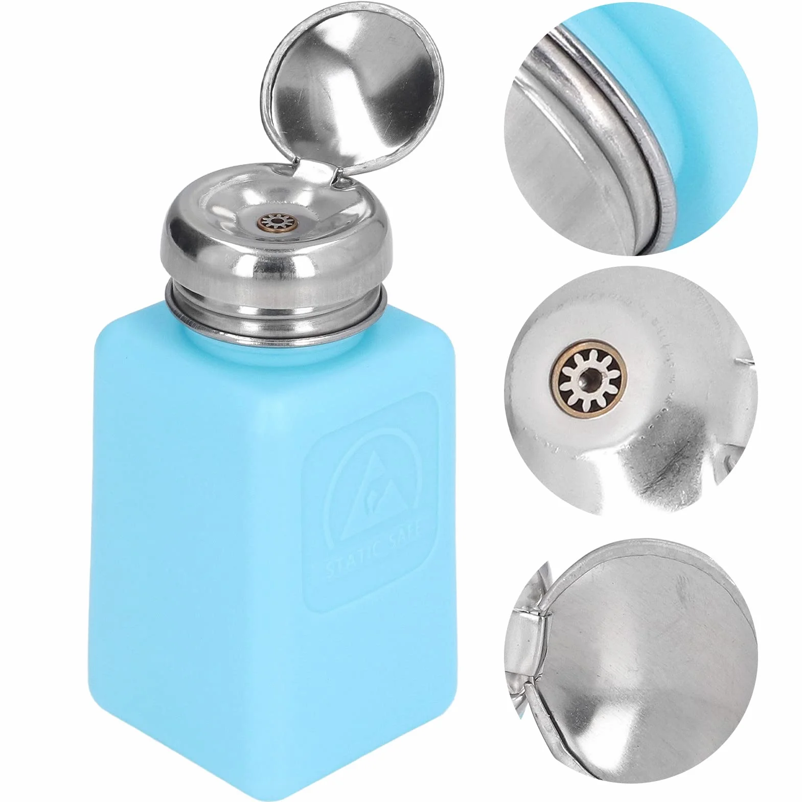 ESD Safe Anti-Static Solvent Dispenser 200ml, Distributore Liquido in Acciaio Inossidabile, Bottiglia Blu Resistente