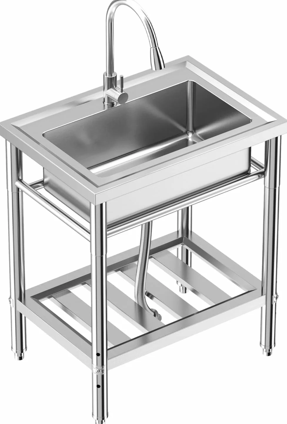Lavello da cucina indipendente, in acciaio inox, con rubinetto, ripiano e accessori, set completo per cucina, bagno, commerciale, 70 x 50 x 86 cm, antiruggine e durevole