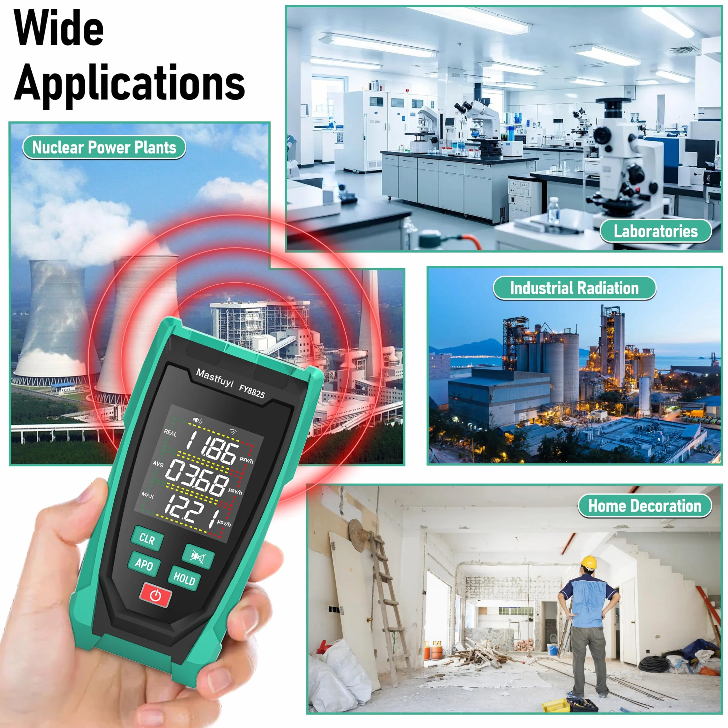 Rivelatore di Radiazioni Nucleari Contatore Geiger Dosimetro Ricaricabile X-ray Gamma Beta Grande Display LCD