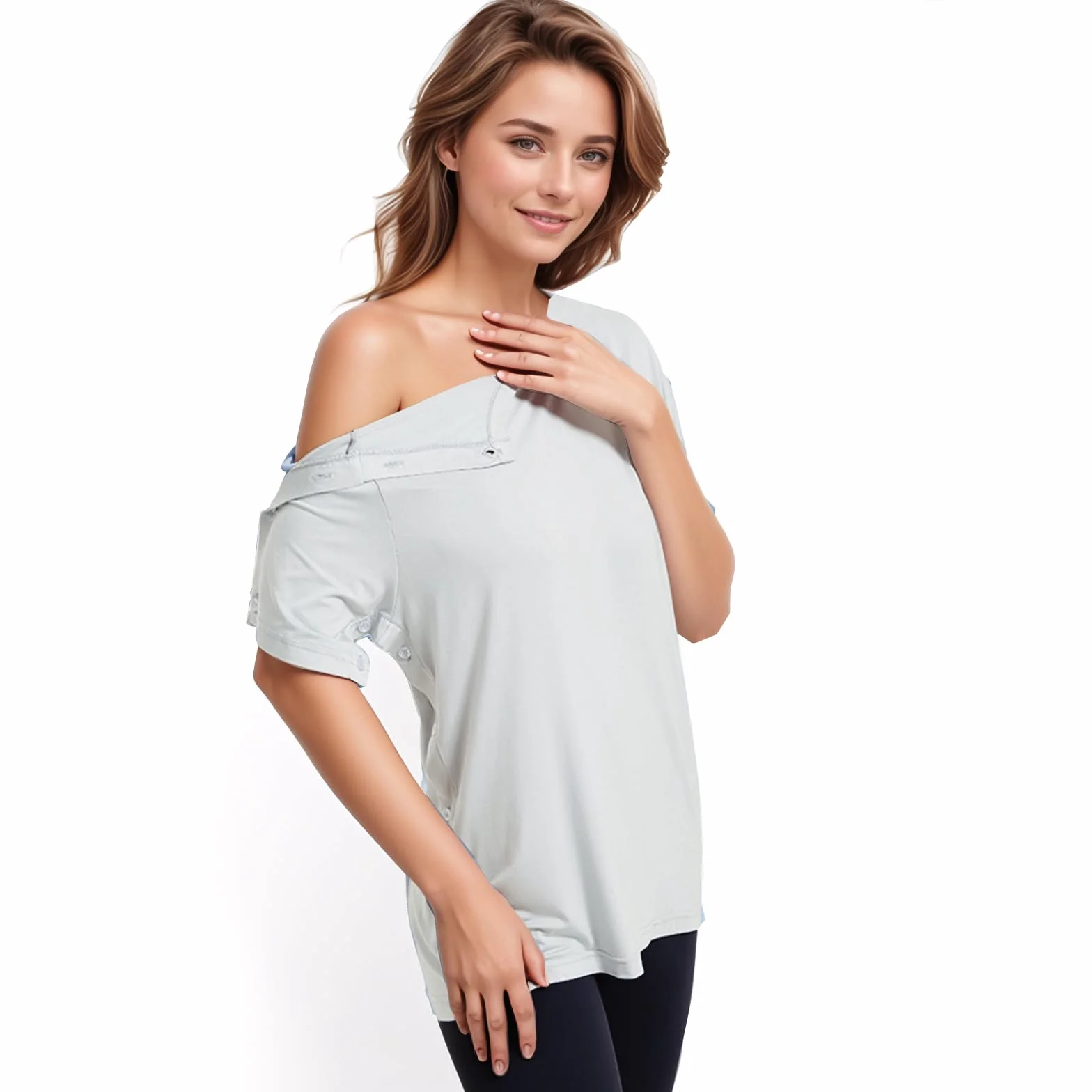 Chemo-Camicia con Spalla Scoperta Apertura Laterale Bottone Pressione Unisex