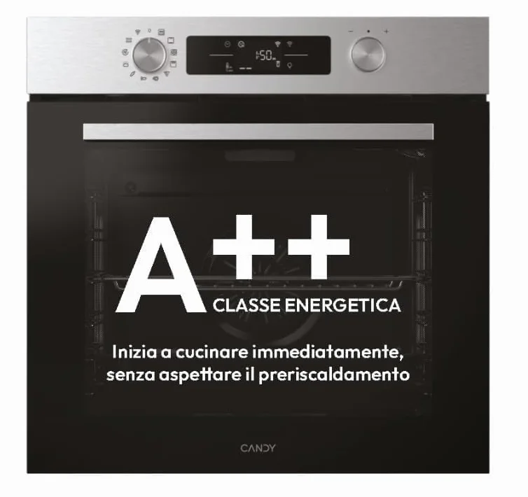 Forno da Incasso Elettrico Ventilato Candy Bake 800 78L Wi-Fi AirFry Funzione Pizza 300°C Classe A++ Inox