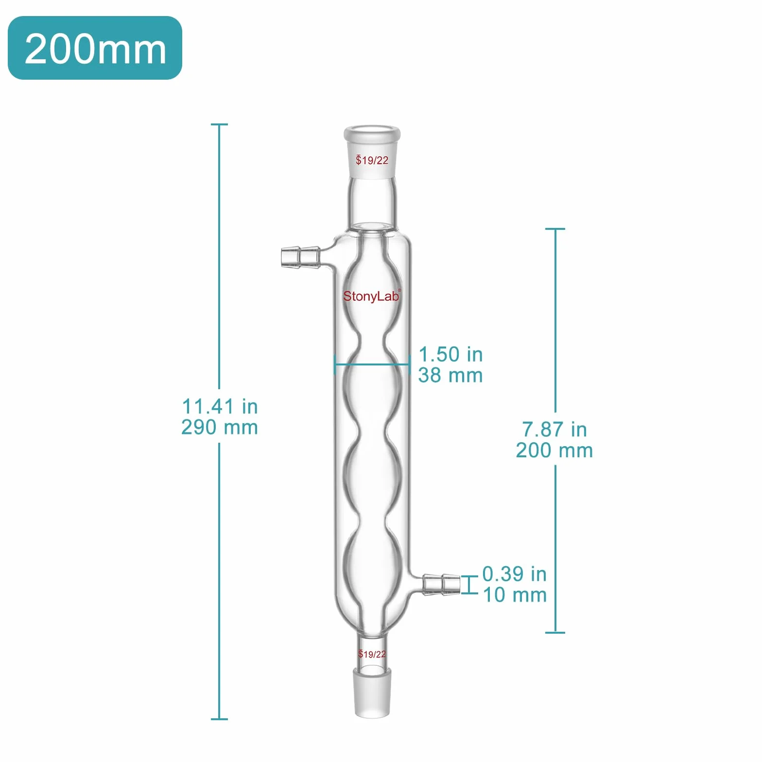 stonylab Condensatore Allihn con Giunti 19/22, Condensatore da Laboratorio in Vetro Borosilicato per Distillazione, Riflusso, Esperimenti di Chimica, Lunghezza Camicia a Spirale 200 mm