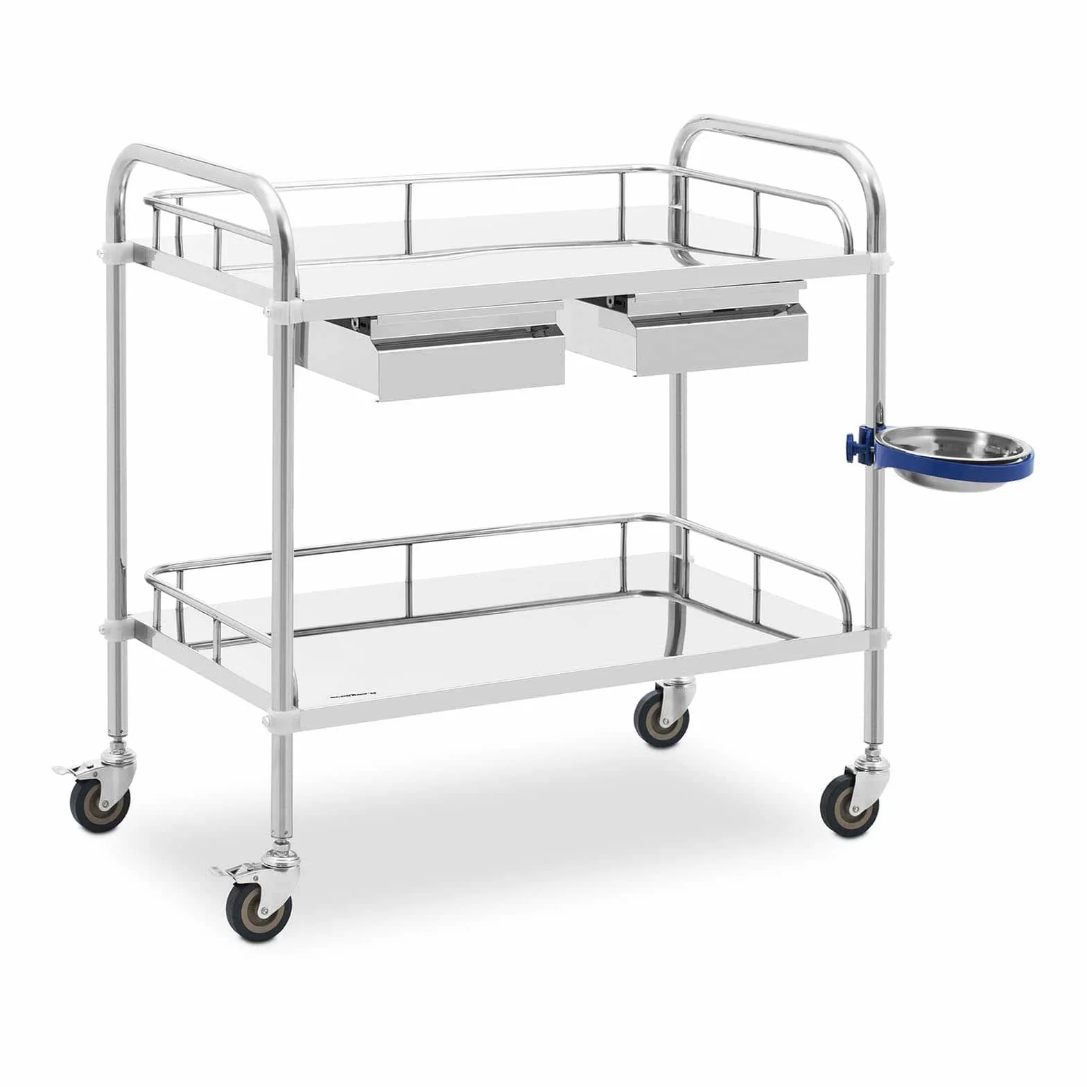 Steinberg Systems SBS-LF-132 - Carrello da laboratorio in acciaio inox, 2 ripiani, 74 x 44 x 13 cm, 2 cassetti, 20 kg
