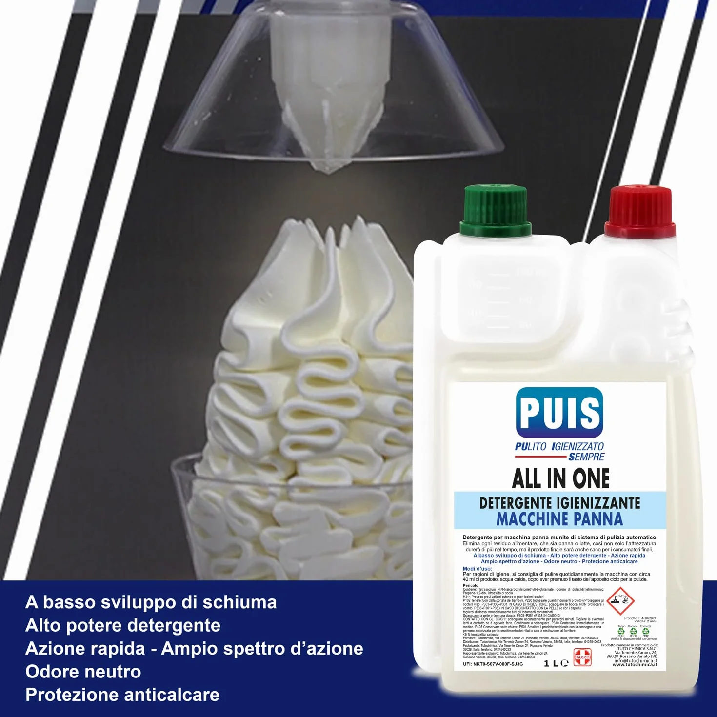 TUTO CHIMICA Detergente Igienizzante per Macchine Panna 1L, Scioglie Residui di Grasso e Proteine - Protezione Anticalcare