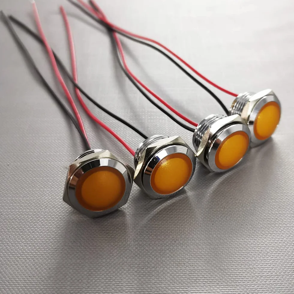 Gebildet 4Pezzi AC/DC 12-24V 20mA Indicatore di Risparmio Energetico Indicatore Luminoso in Metallo Lampada di Segnalazione Impermeabile Dimensione del Foro 16mm LED Arancia (Testa Sferica)