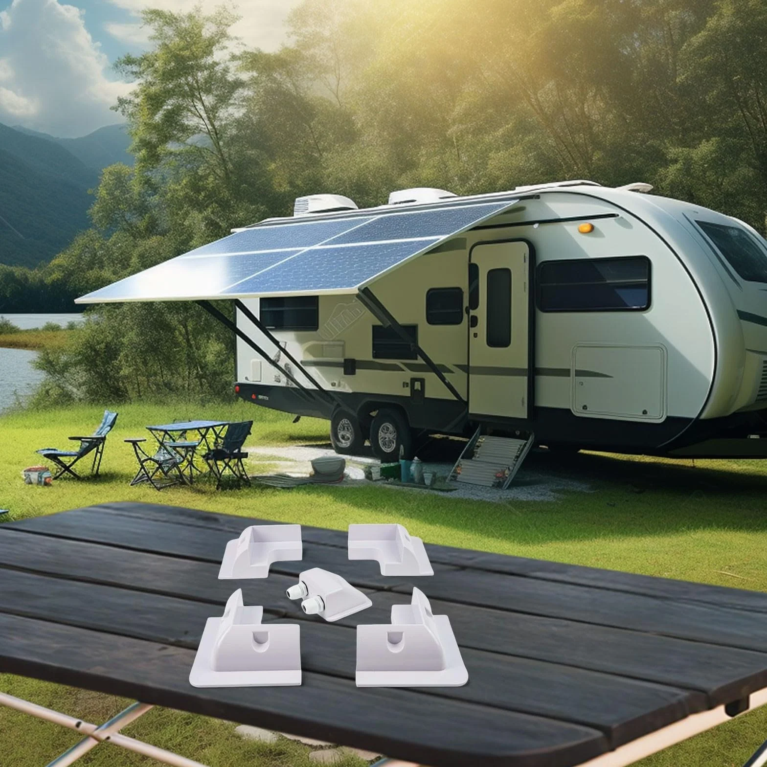 Kit di 5 staffe di montaggio per pannelli solari per camper, barche, camper e roulotte - installazione senza trapano con plastica ABS resistente ai raggi UV, include 4 staffe angolari e (bianco)