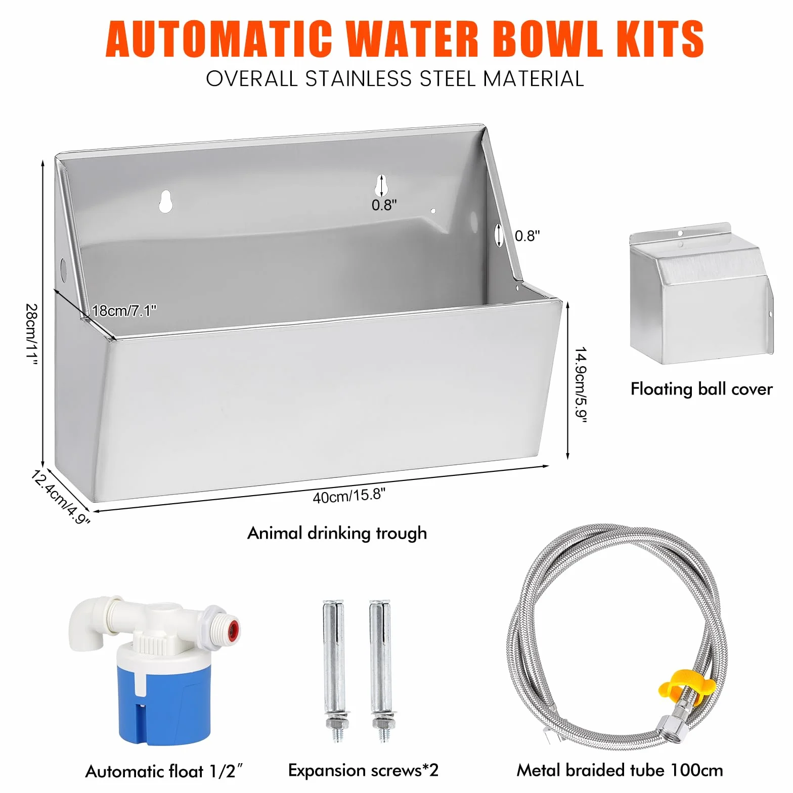 Distributore Automatico Di Acqua 8L 304 Acciaio Inox Ciotola Per Cani Esterno