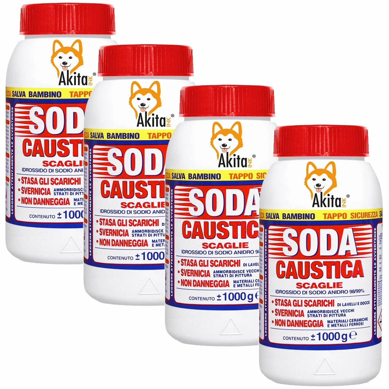 Soda caustica a scaglie uso industriale domestico sverniciatore disincrostante 4 pz