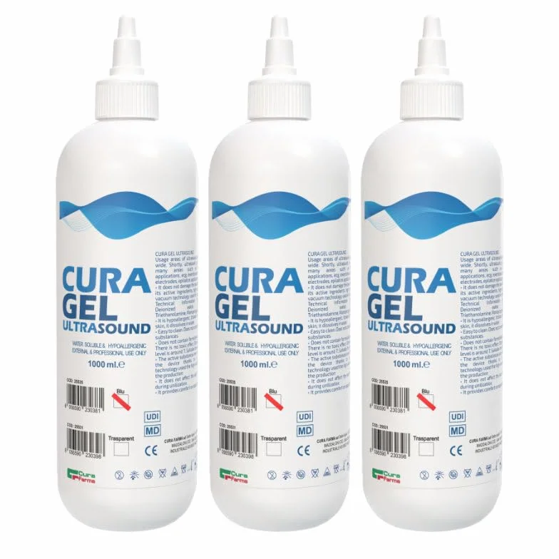 Cura Farma Gel conduttore trasparente Ecografia ad Alta Conduttività (Blu) 1 Lt (3 Confezioni)