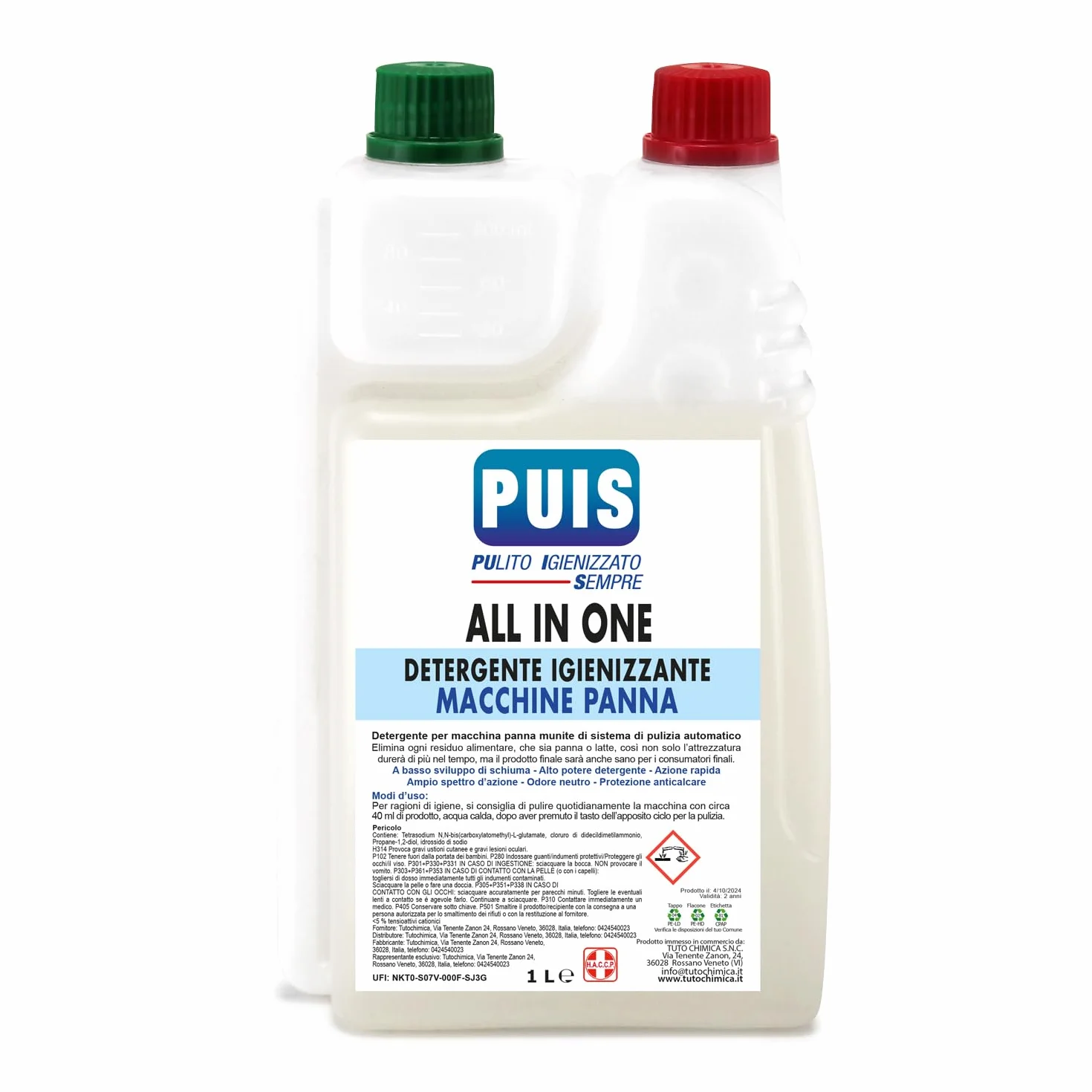 TUTO CHIMICA Detergente Igienizzante per Macchine Panna 1L, Scioglie Residui di Grasso e Proteine - Protezione Anticalcare