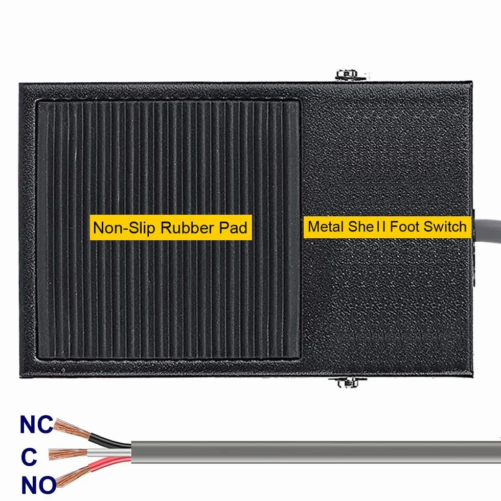 Gebildet 12V-24V-48V-220V/5A Interruttore Momentaneo a Pedale Antiscivolo SPDT NO NC Interruttore a Pedale in Metallo Vivavoce con Cavo 1M