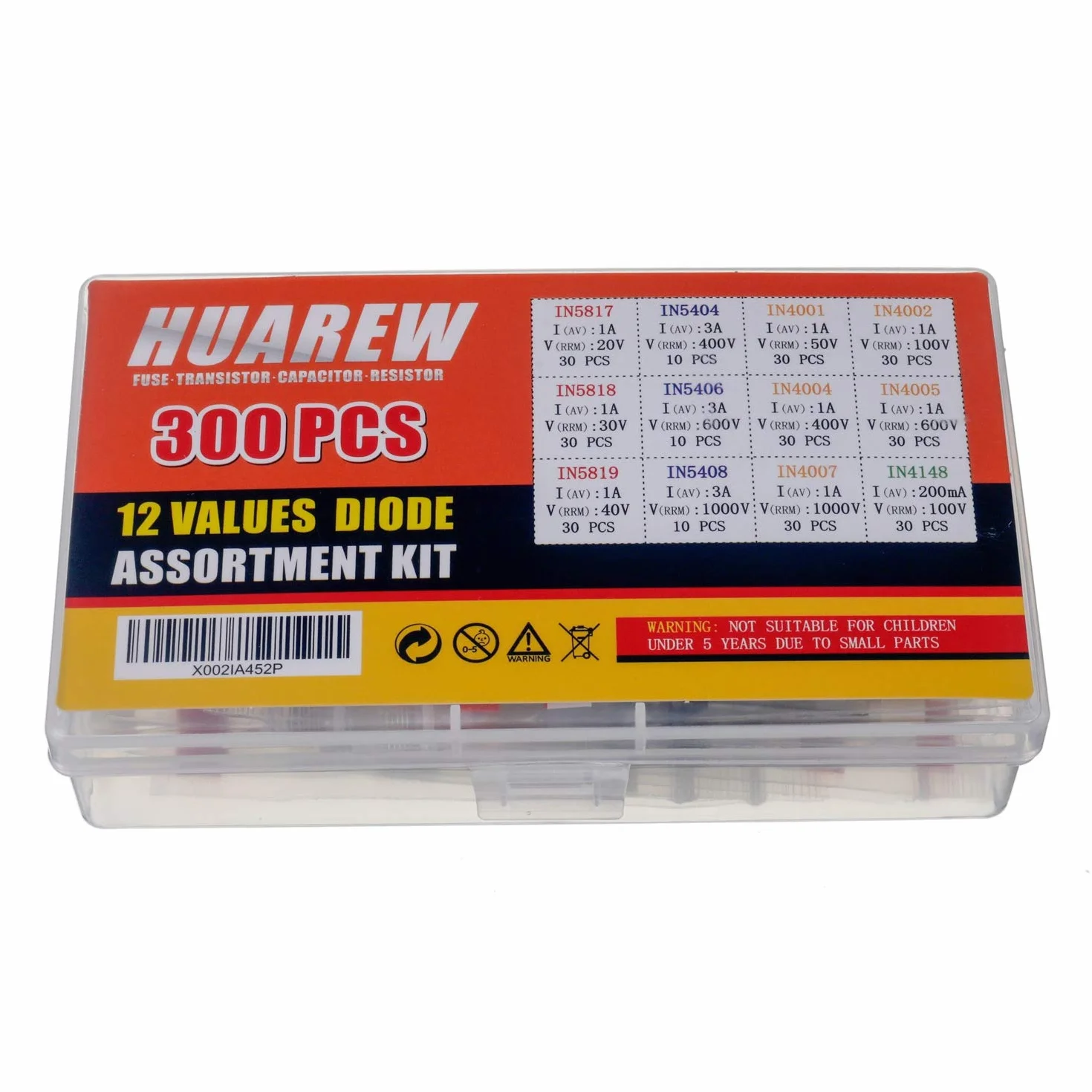 Diodi raddrizzatori kit 300 pezzi 1N4001 1N4002 1N4004 1N4005 1N4007 1N5404 1N5406 1N5408 Diodi Schottky 1N5817 1N5818 1N5819 Diodi di commutazione 1N4148