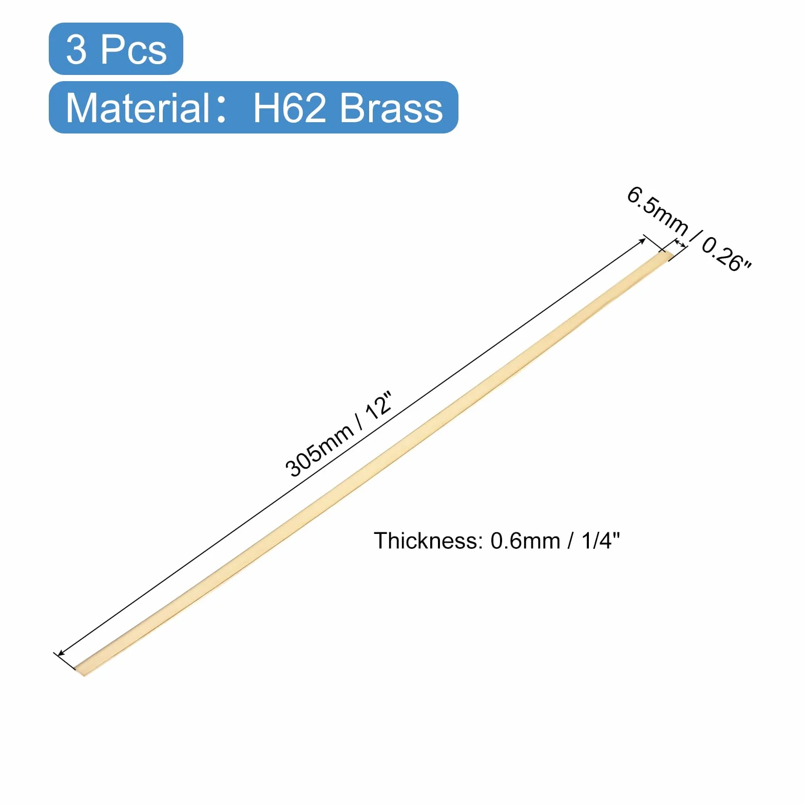 QUARKZMAN 3 Pezzi Barre Piatte In Ottone H62, 0.02"x0.26"x12" Barre Metalliche Quadrate In Ottone Massiccio Per Realizzazione Coltelli DIY Decorazione Architettonica Industria Conducibilità