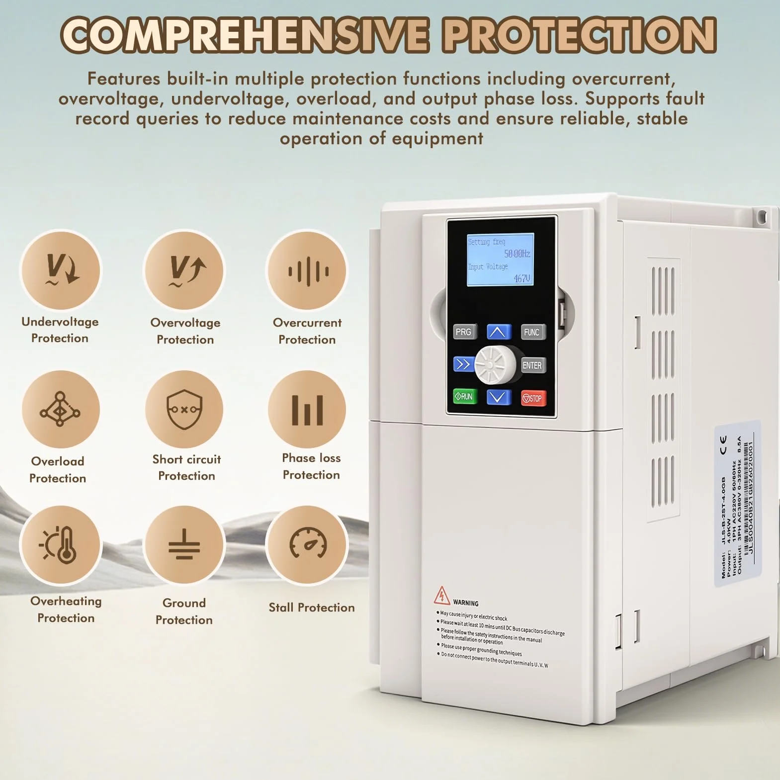 Inverter 220v a 380v Professionale, VFD 4KW 220V Ingresso monofase 380V Uscita trifase Convertitore di frequenza 50/60Hz, Azionamento a frequenza variabile per Controllo Velocità CNC Motore Mandrino