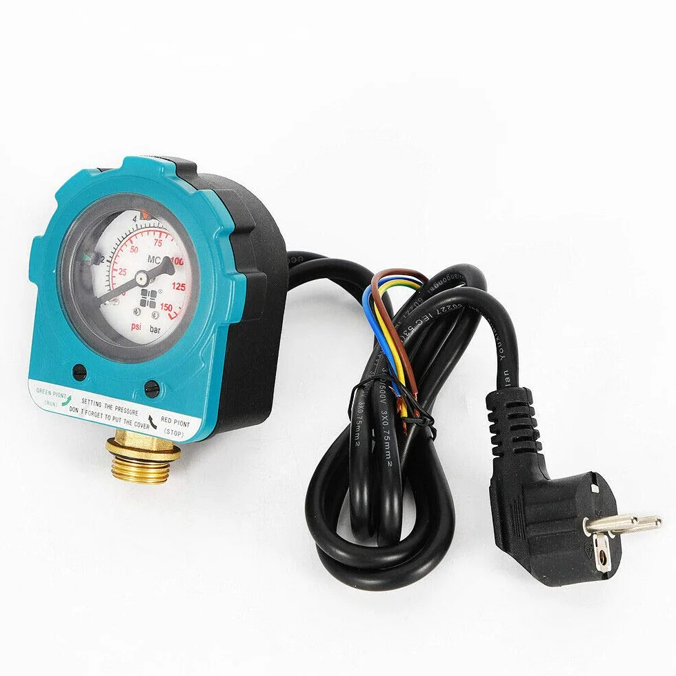 Pompa di controllo 220 V, interruttore a pressione, per impianto di acqua domestica, interruttore a pressione 0~10 bar, pompa di controllo della pompa, interruttore a pressione (blu NPT1/2")