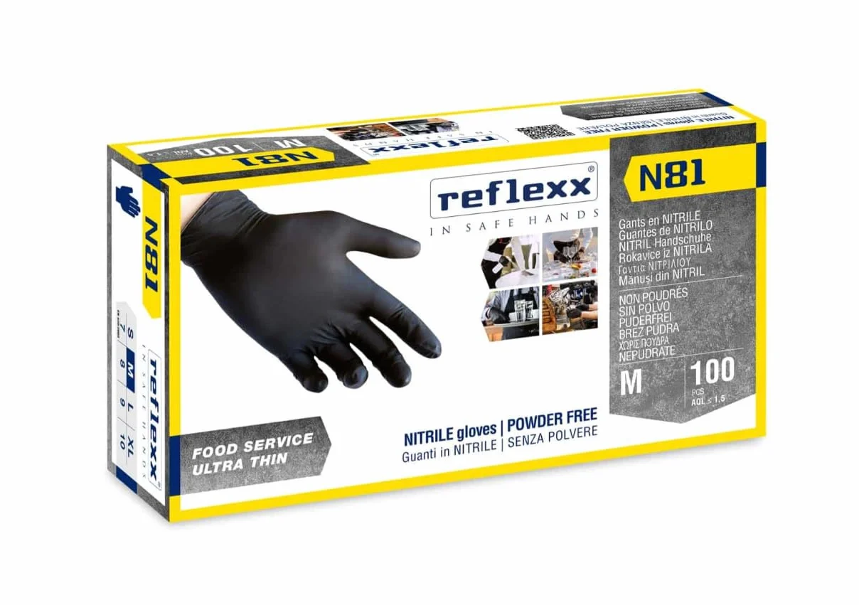 Guanti in nitrile Reflexx N 81 monouso Cat. III, alta sensibilità - conf. 100pz (M)