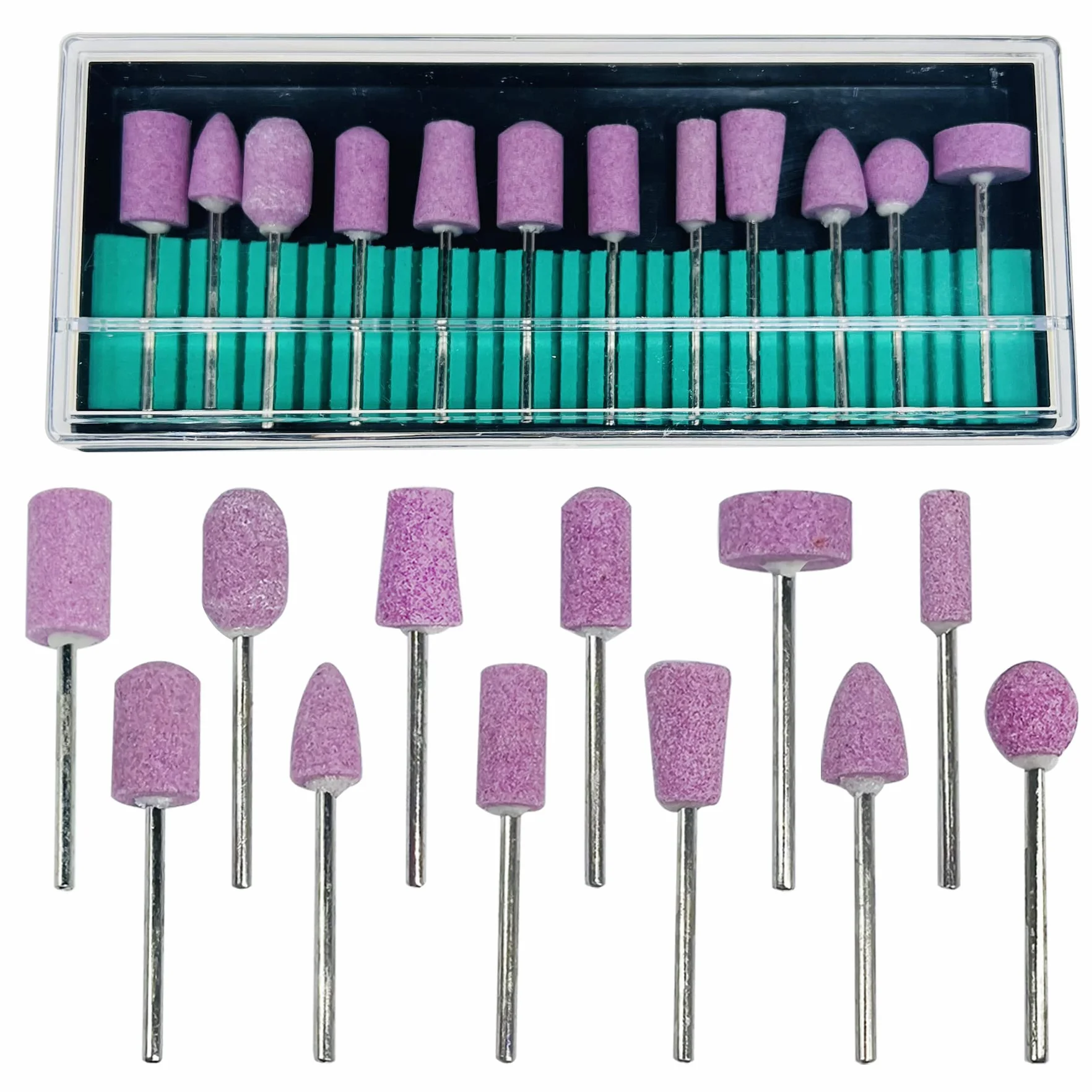 Woohome 12 Pz Punte Pietra Abrasiva Montate, Mola Abrasiva con Gambo Montato Su Pietra Set di Teste in Pietra Abrasiva con Punte per Trapani Rotativo per Molatura, Lucidatura