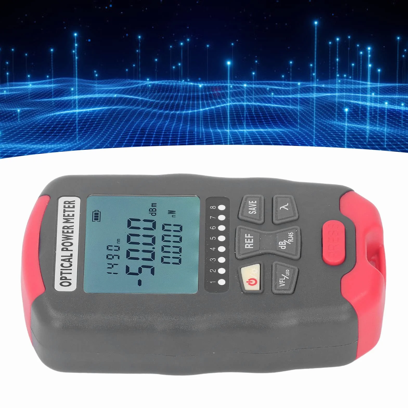 Tester per fibra ottica, tester di rete luminosa a LED Misuratore di potenza in fibra ottica ad alta precisione Ampia applicazione per test (da -70 a +10dBm)