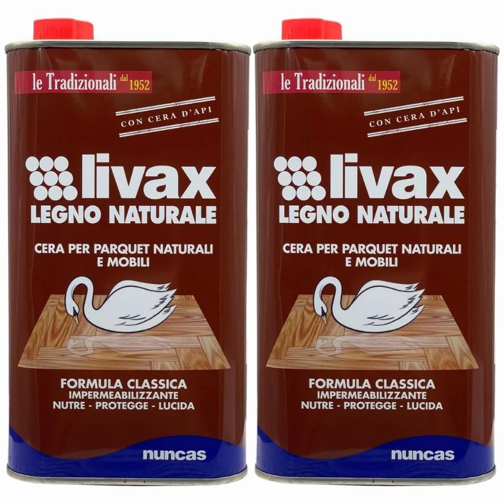 2X Cera per Parquet Naturali e Mobili, Formula Classica Impermeabilizzante, Nutre, Protegge, Lucida, 1000ml