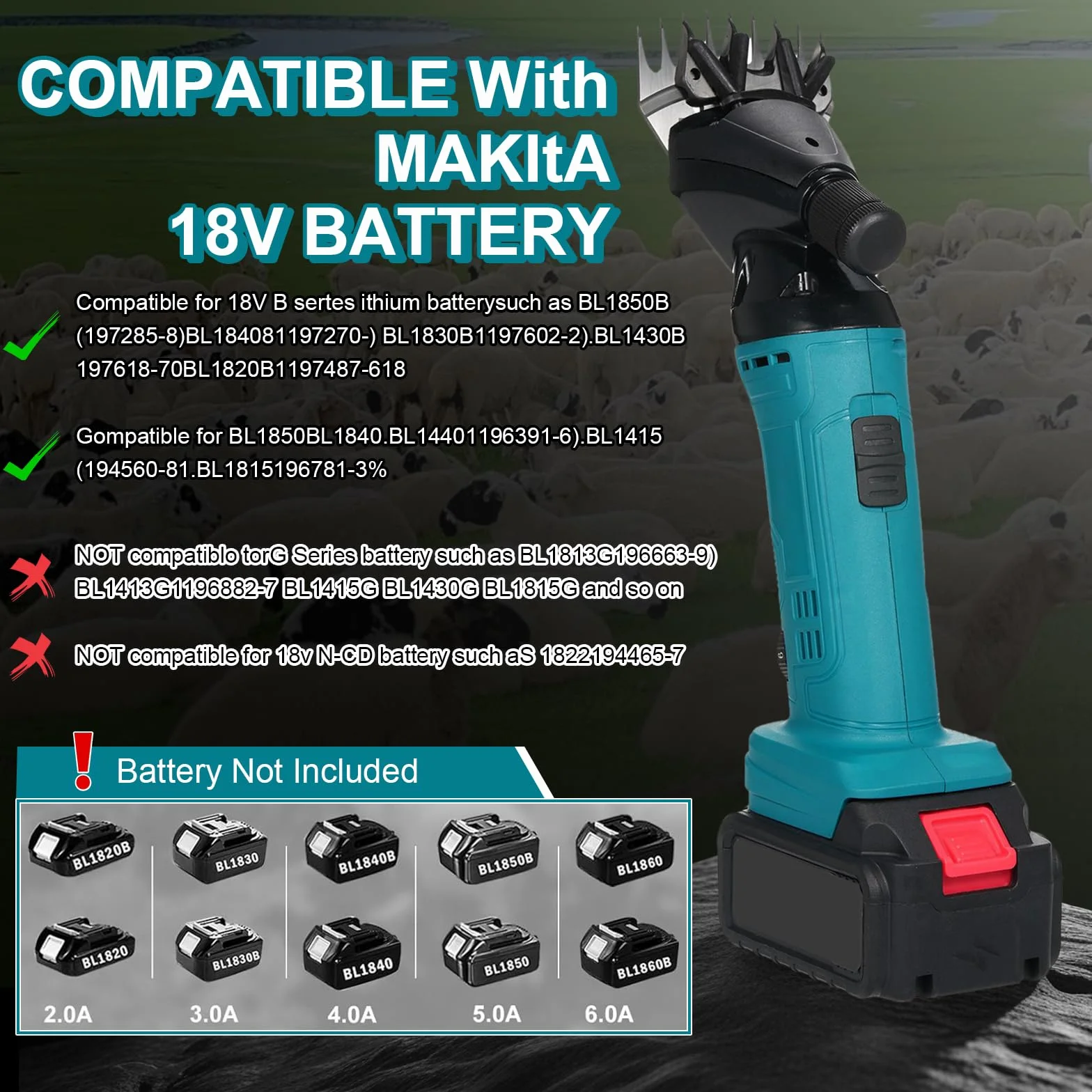 Tosatrice per Pecore Senza Fili 2400RPM 6 Velocità Compatibile Makita 18V con 2 Lame e Custodia