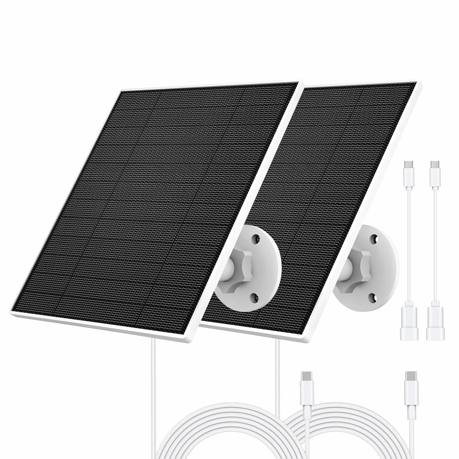 Pannello Solare per Telecamera Eufy, 5W Caricatore Solare Compatibile Con Eufycam 3/3C/2/2 Pro/2C/2C Pro/E/E20/E40/L20/L40, Con Porta Usb-C, Adattatore Micro Usb, Impermeabile IP65, 2 Confezione