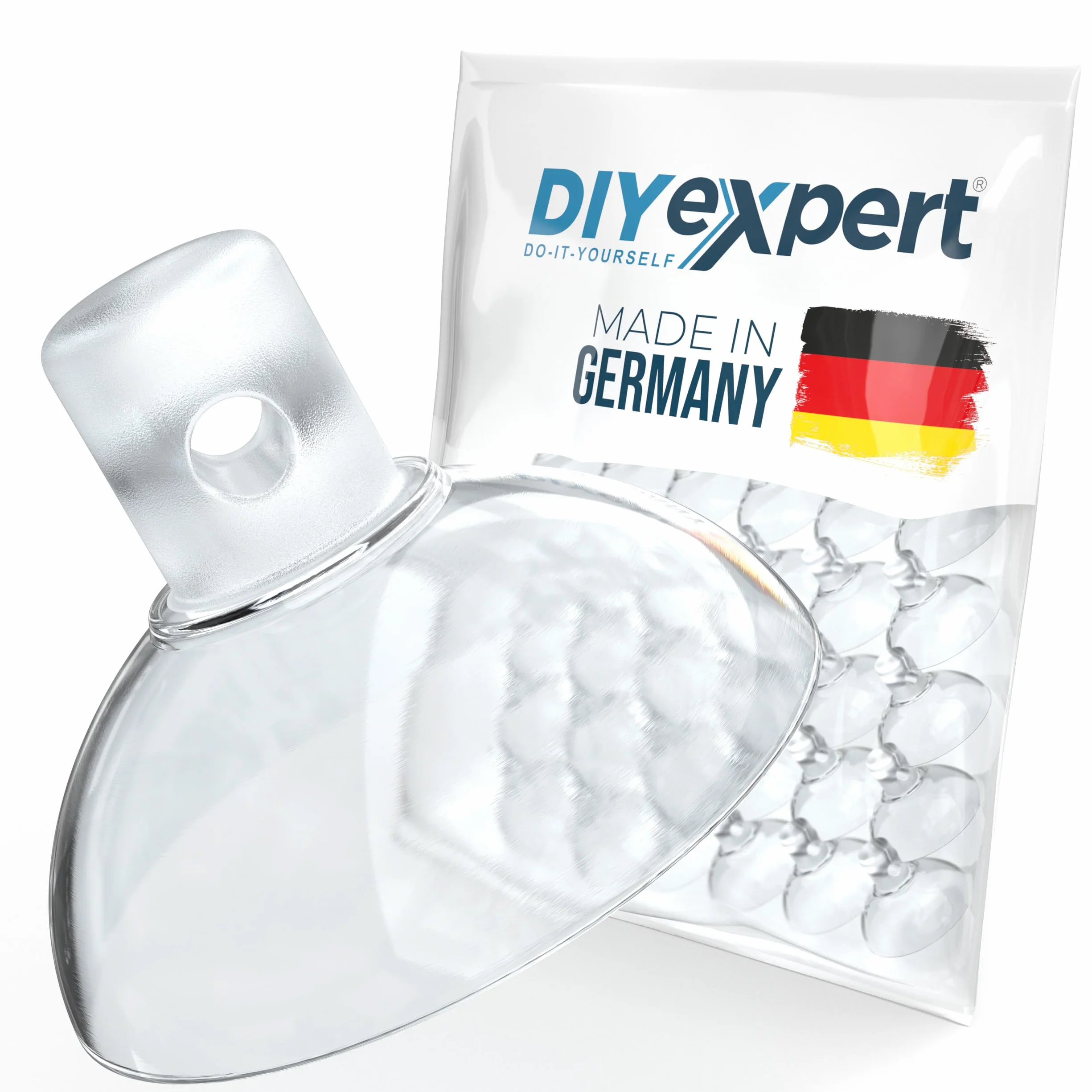 DIYexpert Ventosa con foro trasversale | Made in Germany | [Ø 20 mm] [20 pezzi] | Ventose di alta qualità per decorazioni per finestre | Ideale per cordini o telefono cellulare